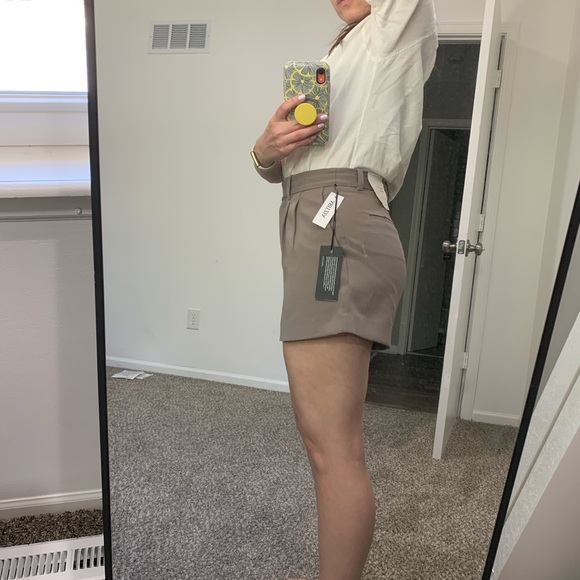 Aritzia Babaton 3" Pleated Mini Short, Felted Taupe, Summer 24, NWT, Sz 4 - Picture 16 of 16